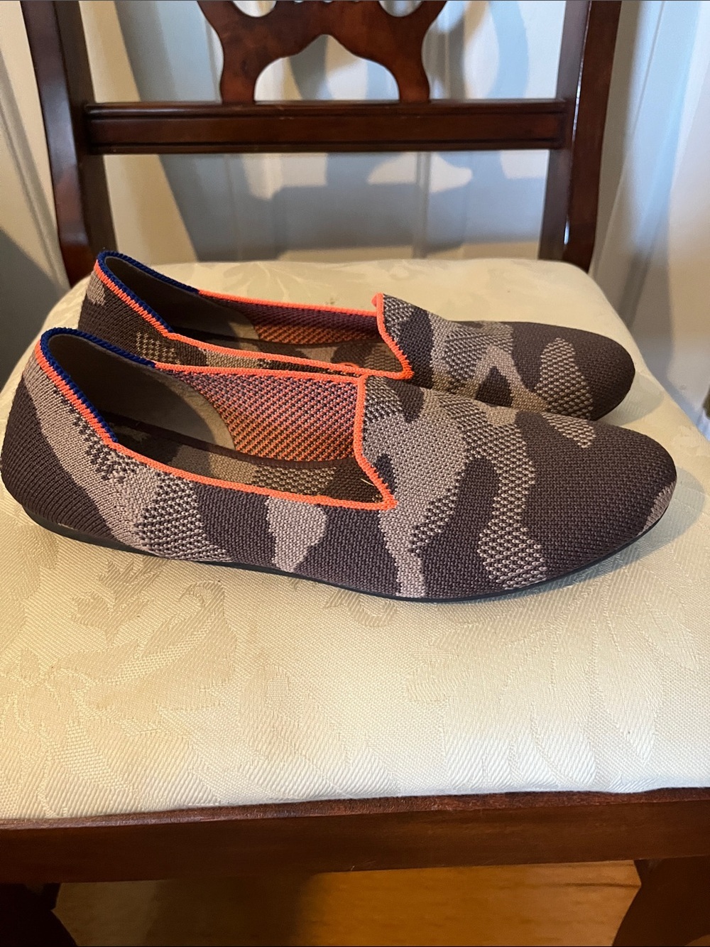 Rothy’s Camo Knit Loafers Brown Orange Blue Women’s Size 8.5 Washable Flats
